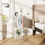 Clear Acrylic Narrow Side Table for Small Spaces, 15.75" L x 7.87" W x 26.7" H, 3 Tier Oval Slim End Table Nightstand, Small Minimalist Skinny Bedside Table for Bedroom, Bathroom, Living Room
