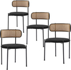 Rattan Dining Chairs Set of 4, Mid-Century Modern Chair with Boucle, Kitchen Dining Room Chairs for Living Room with Metal Legs, Round Upholstered Sherpa