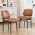 YaFiti Dining Chairs Set of 2, Mid Century Modern PU Leather Kitchen Chairs | Ergonomic Walnut Backrest, Upholstered Waterproof PU Leather Seat, Stable Metal Legs, Adjustable Footpads, Light Tan Scallop