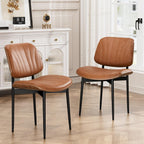 YaFiti Dining Chairs Set of 2, Mid Century Modern PU Leather Kitchen Chairs | Ergonomic Walnut Backrest, Upholstered Waterproof PU Leather Seat, Stable Metal Legs, Adjustable Footpads, Light Tan Scallop