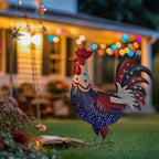 LIFFY Metal Rooster Yard Decor,18" Solar Powered Chicken Sculpture with Patriotic Flag, Weather-Resistant Garden Statue Outdoor for Garden, Patio, Lawn, Backyard