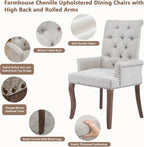 mikibama Chenille Upholstered Dining Chairs with High Back,Vintage Tufted Kitchen Chairs with Rolled Arms,Farmhouse Fabric Accent Side Chair with Arms for Living Room,Single Pack (1, Beige)