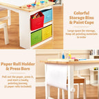 FUNLIO Wooden Kids Art Table & 2 Chairs Set, Kids Craft Table with Large Storage & Paper Rolls for Ages 3-8, Toddler Drawing Table Solid Wood, Easy to Assemble/Clean, CPC & CE Certified