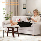 Vanity Stool with Linen Upholstery & Carved Solid Wood Legs | 17.7 Inch Compact Makeup Chairs with High Rebound Sponge Seat for Bedroom/Entryway/Home/Footstool