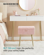 SONGMICS Vanity Stool Chair with Storage, Metal Legs, Max. Load 440 lb | Makeup Stool, Footrest Footstool Ottoman, for Living Room, Bedroom, Makeup Room, Pink, GLAMOR Collection ULOM505SZ02