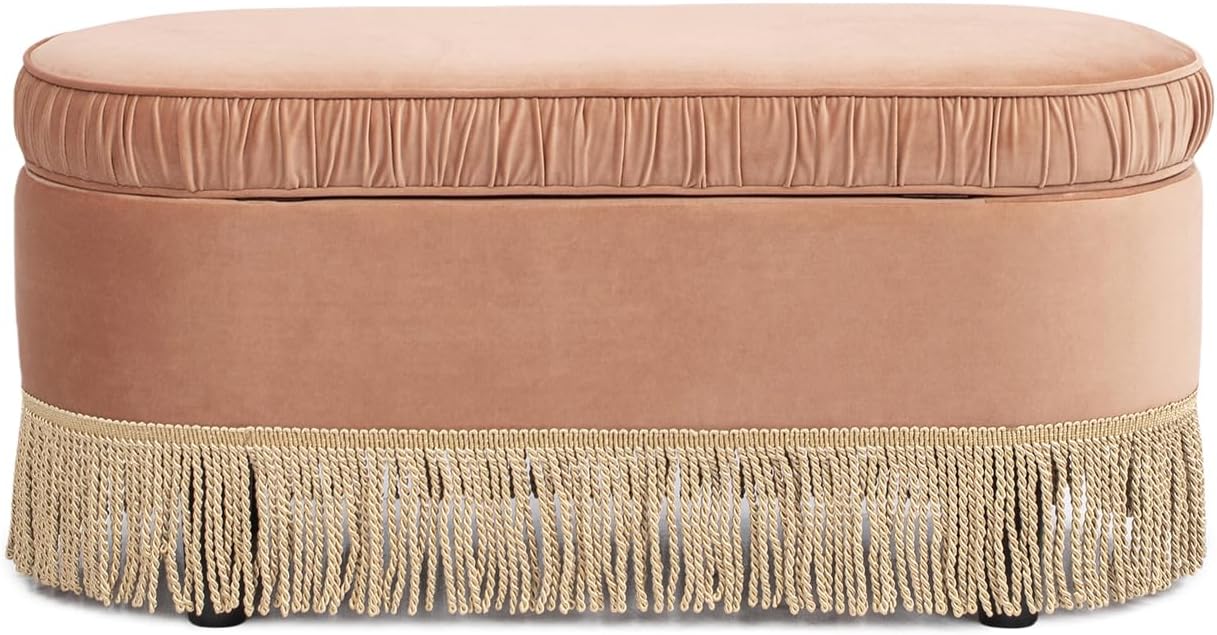 Jennifer Taylor Home Celeste 38" Oval Storage Bench Ottoman, Peach Orange Velvet