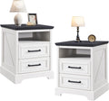 ACCOHOHO 18" Farmhouse Nightstand Set of 2 with Charging Station,End Table with 2 Drawers Storage,Side Table,Bedside Cabinet for Bedroom,Living Room, Antique White