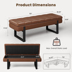 Breakfast Nook Bench with Hidden Storage, Premium Faux Leather Cushion & Metal Base, 53 Inch Extra Seating for Dining Room/Living Room, Entryway