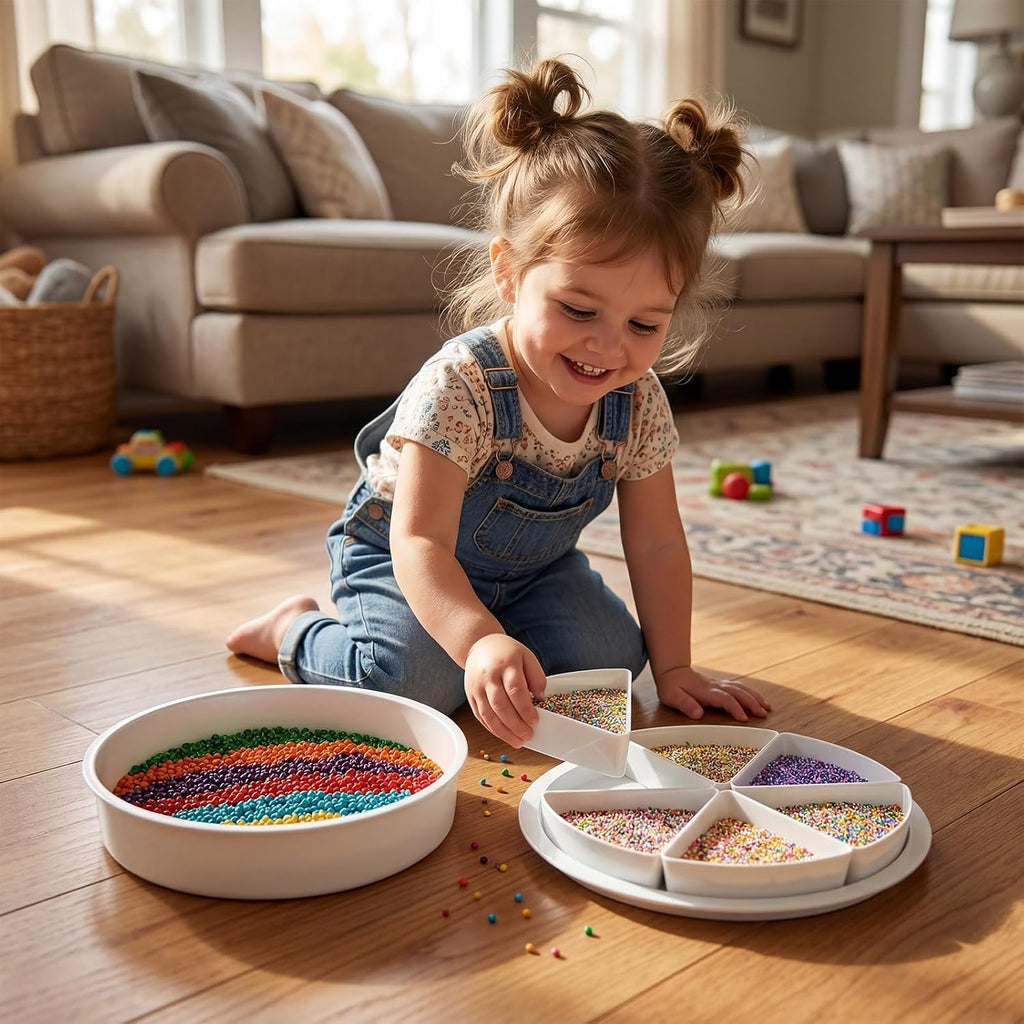 Round Sensory Bin with Lid for Play and Educational Activities | Large (16.9") - Sealable with 6 Removable Storage Dividers