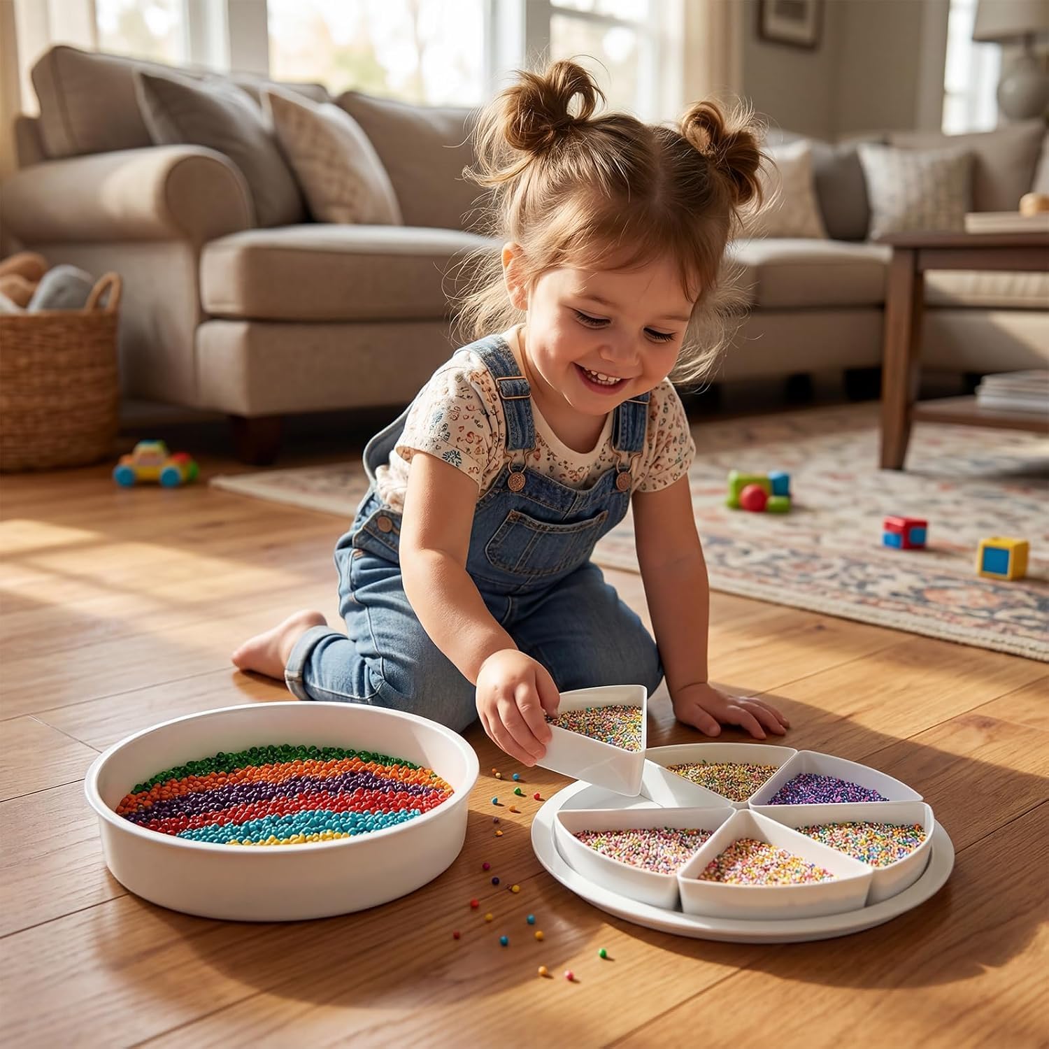 Round Sensory Bin with Lid for Play and Educational Activities | Large (16.9") - Sealable with 6 Removable Storage Dividers