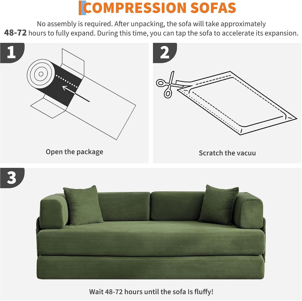 GarveeLife 78.8" Modular Corduroy Sofa Bed,5 in 1 Convertible Futon Floor Couch with Pull-Out Sleeper,Multi-Functional Futon for Living Room Guest Room & Small Spaces
