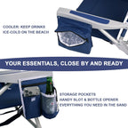 Beach Chair with Umbrella and Canopy Shade, Aluminum Backpack Beach Chairs for Adults, Adjustable Sun Shade, 5 Position Lay Flat, Cooler Bag, Cup Holder, Towel Bar, Navy Blue