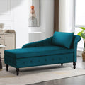 Velvet Chaise Lounge w/Right Armrest & Storage Space, Teal | Button Tufted Lounge Sofa w/Lumbar Pillow, Lounge Chair Indoor, Upholstered Chair for Bedroom, Living Room,Office