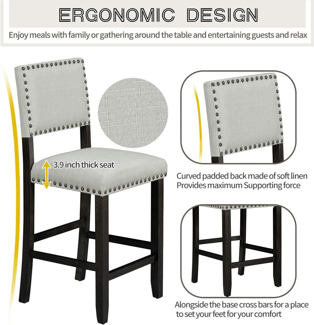 Merax 5 Pieces Counter Height Dining Set, Elegant Wooden Desk and 4 Upholstered Chairs, Perfect for Kitchen, Breakfast Nook, Bar, Living Room