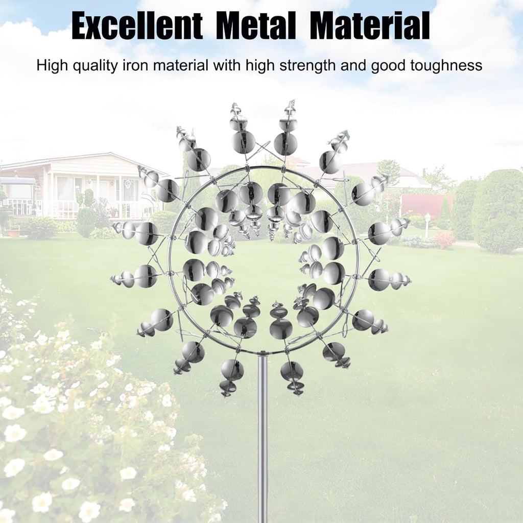 Magical Metal Windmill, Garden Spinners Outdoor, Wind Spinners Outdoor, 360° Metal Windmill for Yard Garden, Wind Powered Sculptures and Spinners for Decor (1Pcs Silver Windmill)
