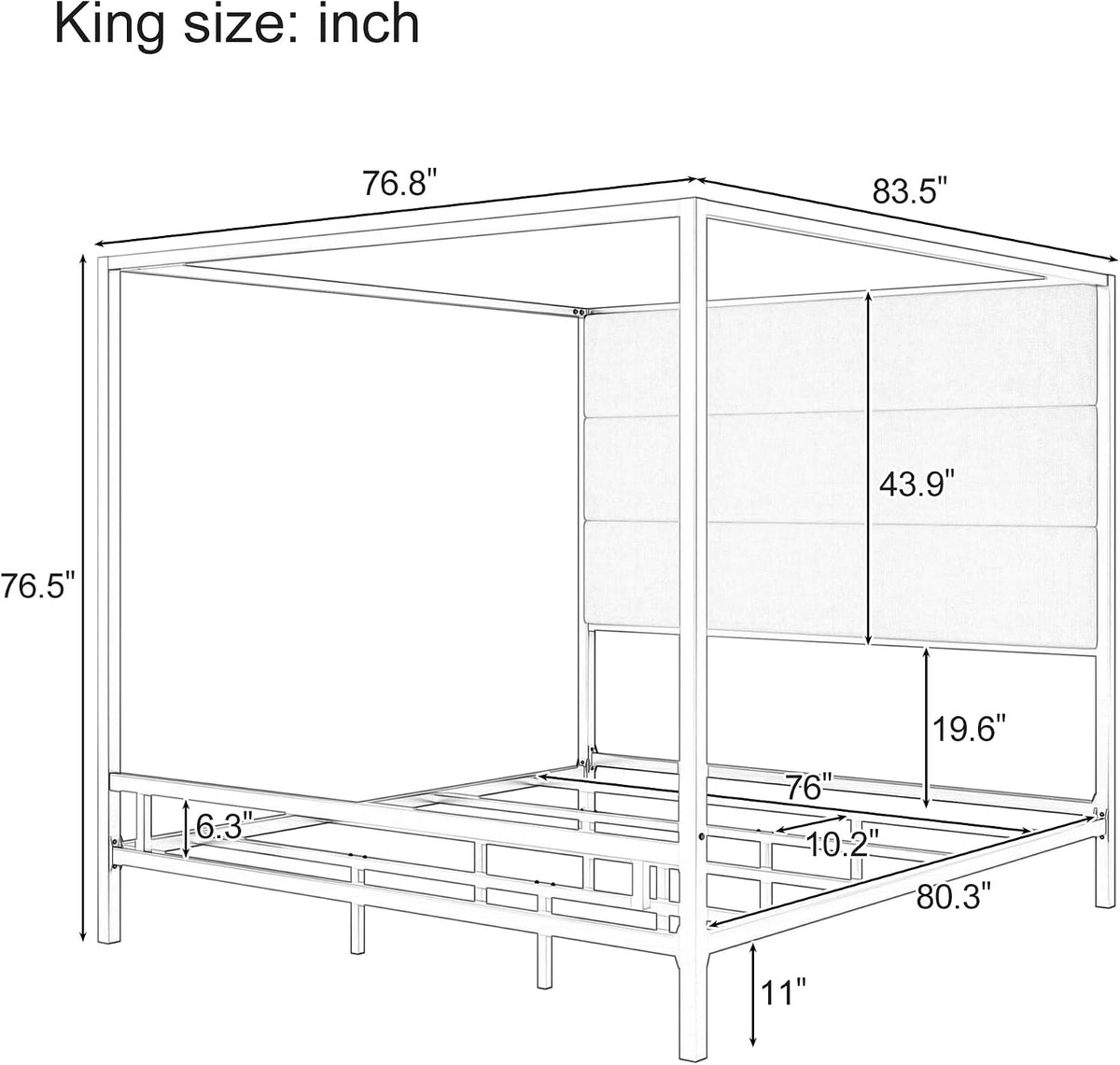 King Size Modern Gold Canopy Bed with Tall Headboard(Dark Gray+Gold, King)