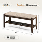 VINGLI Boho Storage Bench, Rattan Entryway Bench with Natural Woven Seat & Wood Frame, Dining Wicker Bench Indoor Bedroom Bench for End of Bed, Dining Room, Living Room and Hallway, Walnut, 39.8 Inch
