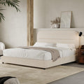 HOMBCK Full Size Cloud Bed Frame, Plush Boucle Upholstered Platform Bed, Adjustable Padded Headboard, Rounded Corners, Low‑Profile Design, No Box Spring Needed, Cream