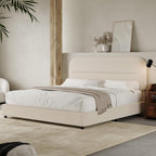 HOMBCK Full Size Cloud Bed Frame, Plush Boucle Upholstered Platform Bed, Adjustable Padded Headboard, Rounded Corners, Low‑Profile Design, No Box Spring Needed, Cream