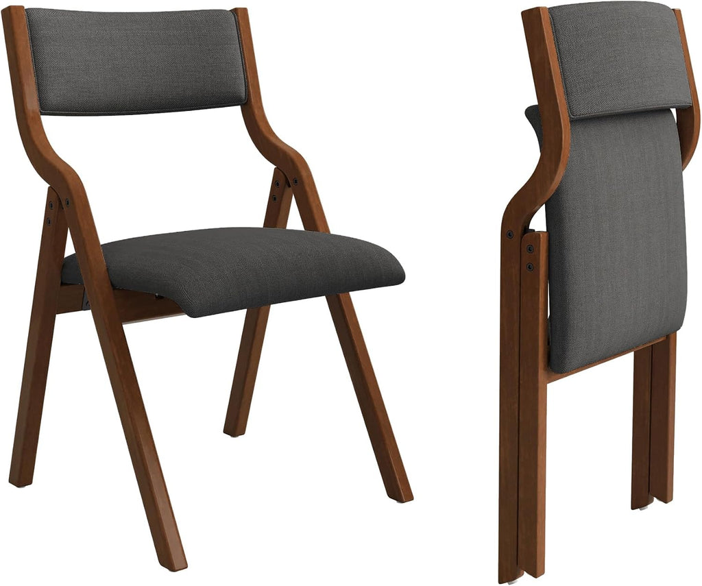 Folding Upholstered Dining Chairs 2-Piece Set,Ready to go. | Upholstered with padded seat and backrest, Solid Wood legs, Modern Side Chair, No Assembly Required,Foldable & Space-Saving