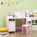 Toddler Table and Chair Set with Whiteboard and Storage Cabinet, Pink | Kids Writing Desk and Homework Table for Drawing, Learning, and Playroom Activities