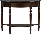 LUMISOL Half Moon Console Table with Drawer, 39'' Farmhouse Entryway Table with Shelf, Rustic Sofa Tables for Living Room Foyer Hallway, Espresso
