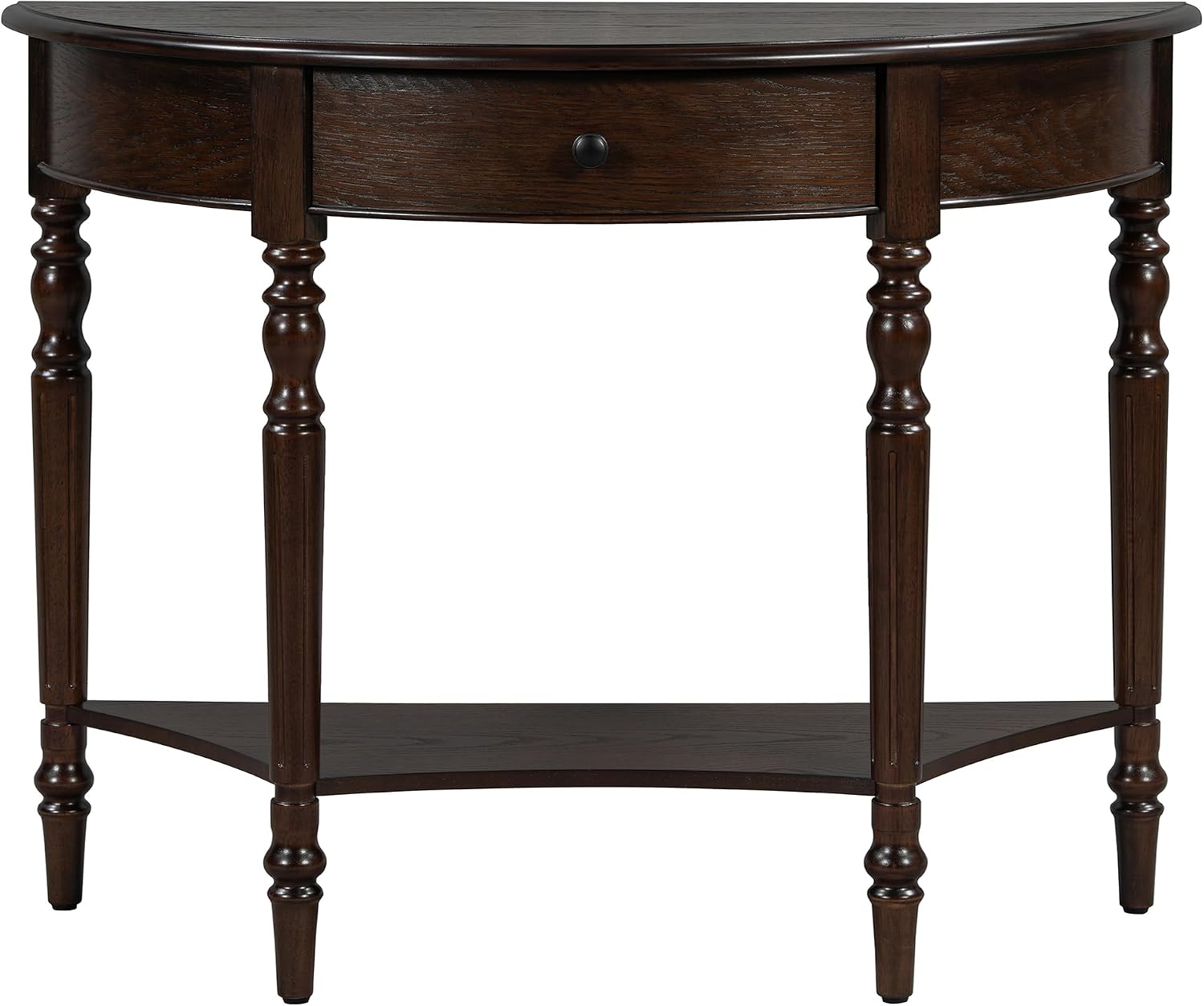 LUMISOL Half Moon Console Table with Drawer, 39'' Farmhouse Entryway Table with Shelf, Rustic Sofa Tables for Living Room Foyer Hallway, Espresso