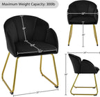 Yaheetech Upholstered Petal Dining Chair, Modern Velvet Bucket Dining Chair with Curved Back and Gold Metal Legs for Dining Room/Kitchen, Black