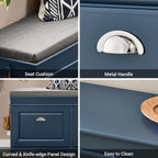 Haotian Shoe Storage Bench Entryway, Shoe Cabinet Bench with 2 Flip Drawers & Cushion, Modern Design Shoe Organizer for Hallway, Navy Blue FSR64-B