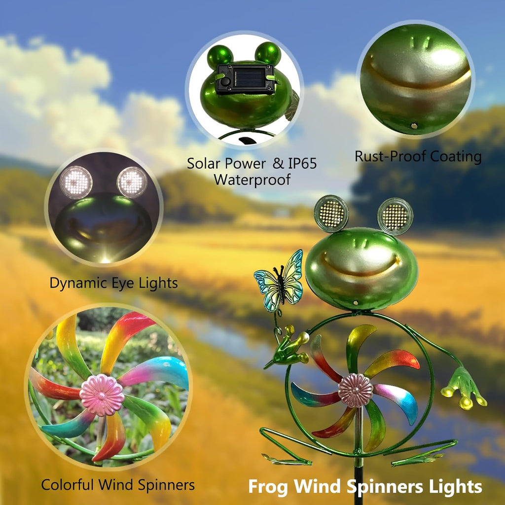 Frog Garden Decor Wind Spinners Outdoor, Garden Solar Lights Decorative Wind Sculpture Spinner Windmills for Patio Pathway Lawn Ornaments, Christmas Outdoor Frog Decor Gifts for Women Mom.