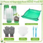 Caffox 55PCS Reusable Seed Starter Kit Includes 30 Packs 3.5" Clear Nursery Pots with Silicone Base, Repotting Mat, Gardening Gloves, Plant Labels and Seedling Tools for Easy Transplant