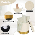 Round Ottoman with Storage Set of 2, Vanity Foot Stool with Storage, Nesting Upholstered Small Ottoman Foot Rest with Gold Plating Base for Room, Bedroom, Dorm, White Velvet Ottomans
