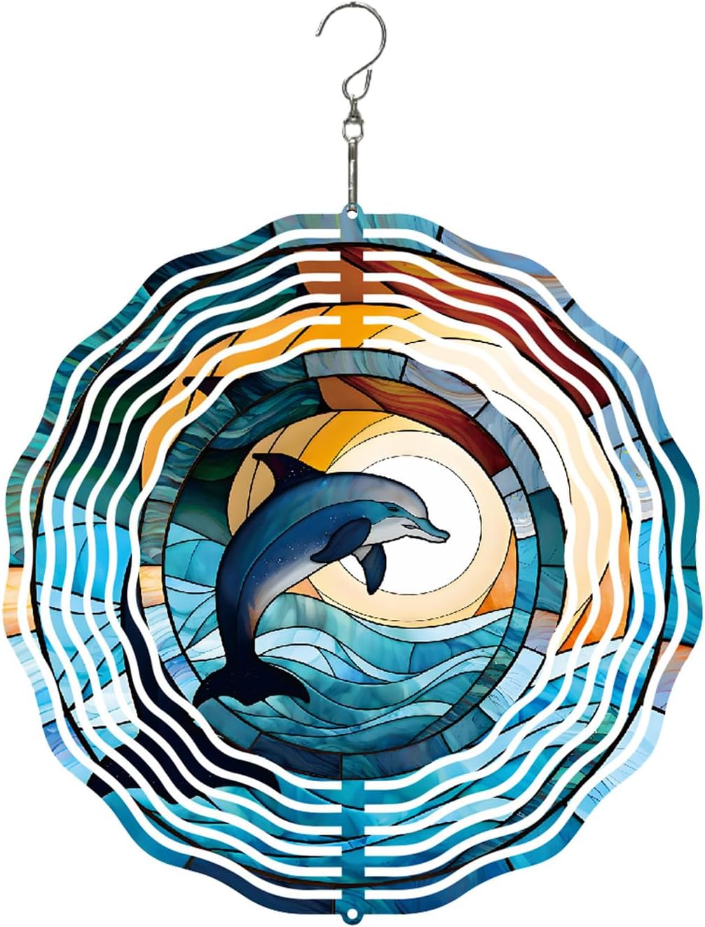 Metal 3D Wind Spinners Outdoor Dolphin Decorations Hanging, Festive Gifts for Women Mom Grandma, 25cm/ 9.84in 3D Wind Spinners for Garden Decor for Patio,Yard,Outdoor