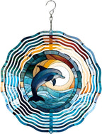 Metal 3D Wind Spinners Outdoor Dolphin Decorations Hanging, Festive Gifts for Women Mom Grandma, 25cm/ 9.84in 3D Wind Spinners for Garden Decor for Patio,Yard,Outdoor
