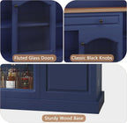 ARTPOWER 48" Farmhosue Coffee Bar Cabinet with Hutch, Wine Cabinet，Blue | Modern Buffet Cabinet with Drawer Storage & Shelves, Wine Bar Table with 3 Glass Doors for Living Room, Metal Hooks & handles