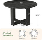 47.24" Black Round Dining Table for 4–6 People, Solid Wood Kitchen Table with 1.18" Thick Wooden Tabletop & Stable Cross-Shaped Base for Dining Room, Pure Black