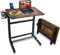 No Assembly Folding TV Tray Table C-Shaped Couch End Table with Cup Holder & Device Slots, Extra Wide Portable Laptop Desk for Eating, Working, Bed, Sofa, Rustic Wood