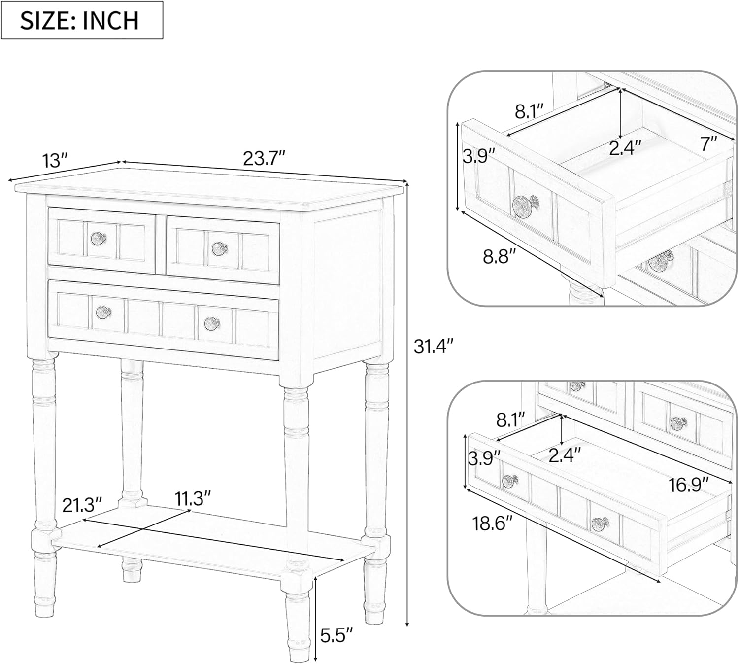 LKTART Small Solid Wood Sofa Table,Console Table with Drawers and Bottom Shelf, Entryway Hallway Foyer Entry Table for Living Room(23.7" Natural)