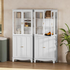 ARTPOWER 72" China Cabinet, Freestanding Kitchen Pantry with Tempered Glass Doors, Tall Sideboard Buffet Hutch with Adjustable Shelves for Dining Room, Living Room, White