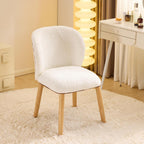VINGLI Chenille Curved-Back Armless No Wheels Vanity Chair for Girls, Cute & Furry Upholstered Desk Chair with Solid Wood Legs for Study/Makeup/Bedroom/Dressing, Fluffy Makeup Chair for Teens, White