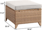 Rilyson Luxury Outdoor Wicker Patio Ottomans Set of 2, 250 lbs Capacity Rattan Large Ottomans for Patio Footrest Set 22.8in*22.8in*14in with 3.5in Thick Cushion (Yellow/Beige)