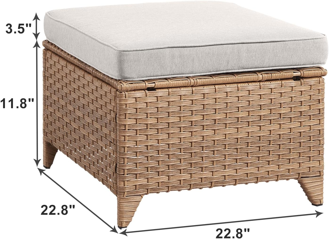 Rilyson Luxury Outdoor Wicker Patio Ottomans Set of 2, 250 lbs Capacity Rattan Large Ottomans for Patio Footrest Set 22.8in*22.8in*14in with 3.5in Thick Cushion (Yellow/Beige)