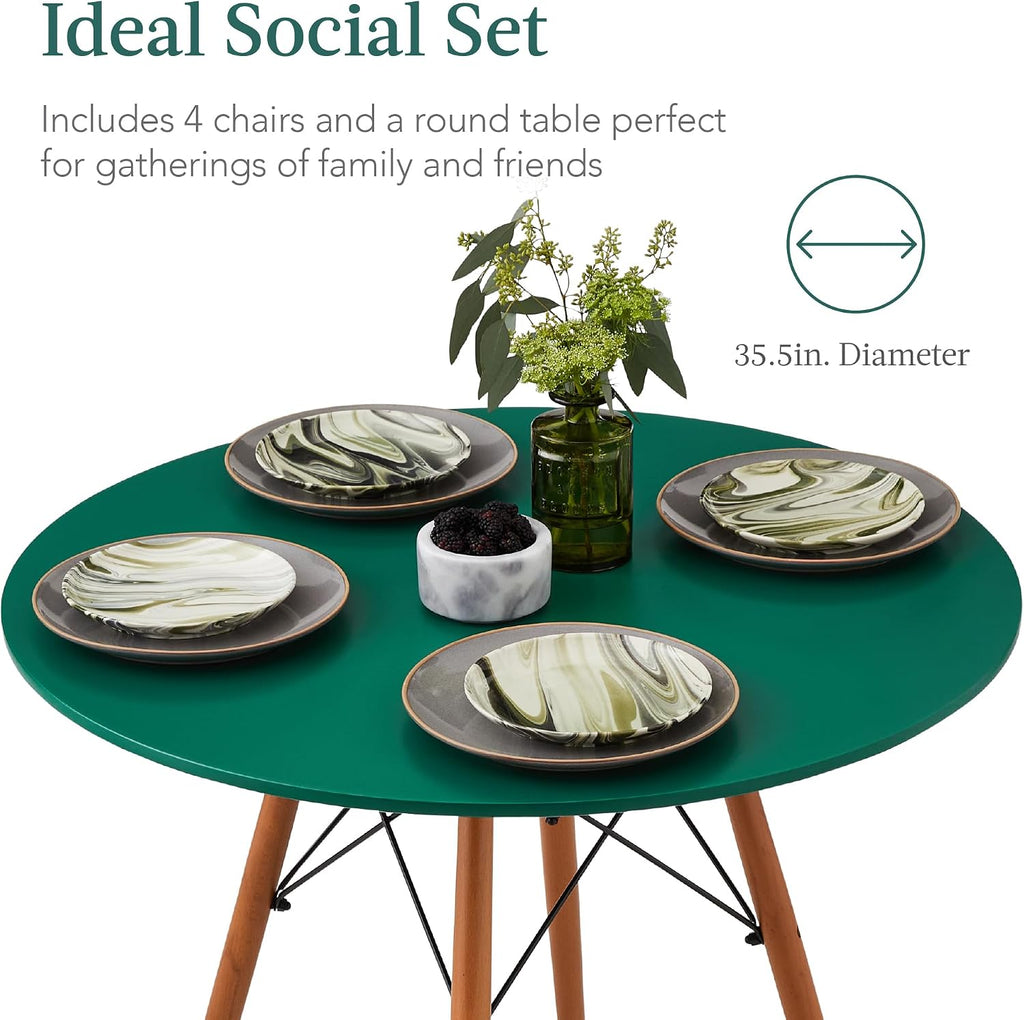 Best Choice Products 5-Piece Dining Set, Compact Mid-Century Modern Table & Chair Set for Home, Apartment w/ 4 Chairs, Plastic Seats, Wooden Legs, Metal Frame - Dark Green/Walnut