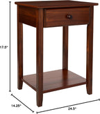 Casual Home Owl Night Stand with USB Port Charging Station and Drawer, 17.5"W x 14.25"D x 24.5"H, Warm Brown