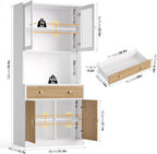 Keyluv 71" Tall Kitchen Pantry Storage Cabinet with Microwave Stand, Modern Kitchen Hutch with Countertop, Wood Coffee Buffet Hutch with Glass Doors, Drawer, Adjustable Shelves for Dining Room, Khaki