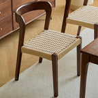 Etlegor Farmhouse Rattan Dining Chairs, Mid Century Wood Kitchen Chairs with Comfortable Woven Seat for Kitchen, Restaurant, Office, Tea Room(Walnut)