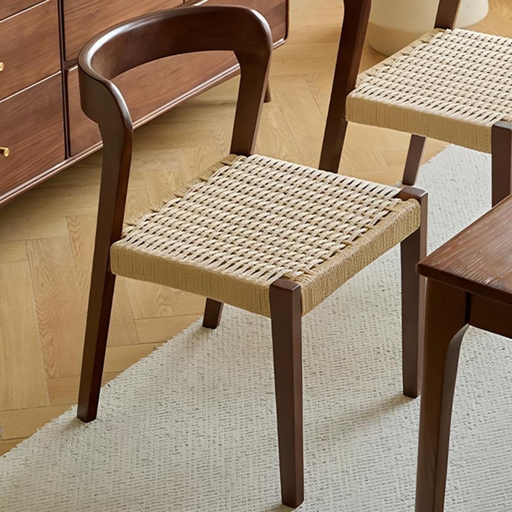 Etlegor Farmhouse Rattan Dining Chairs, Mid Century Wood Kitchen Chairs with Comfortable Woven Seat for Kitchen, Restaurant, Office, Tea Room(Walnut)