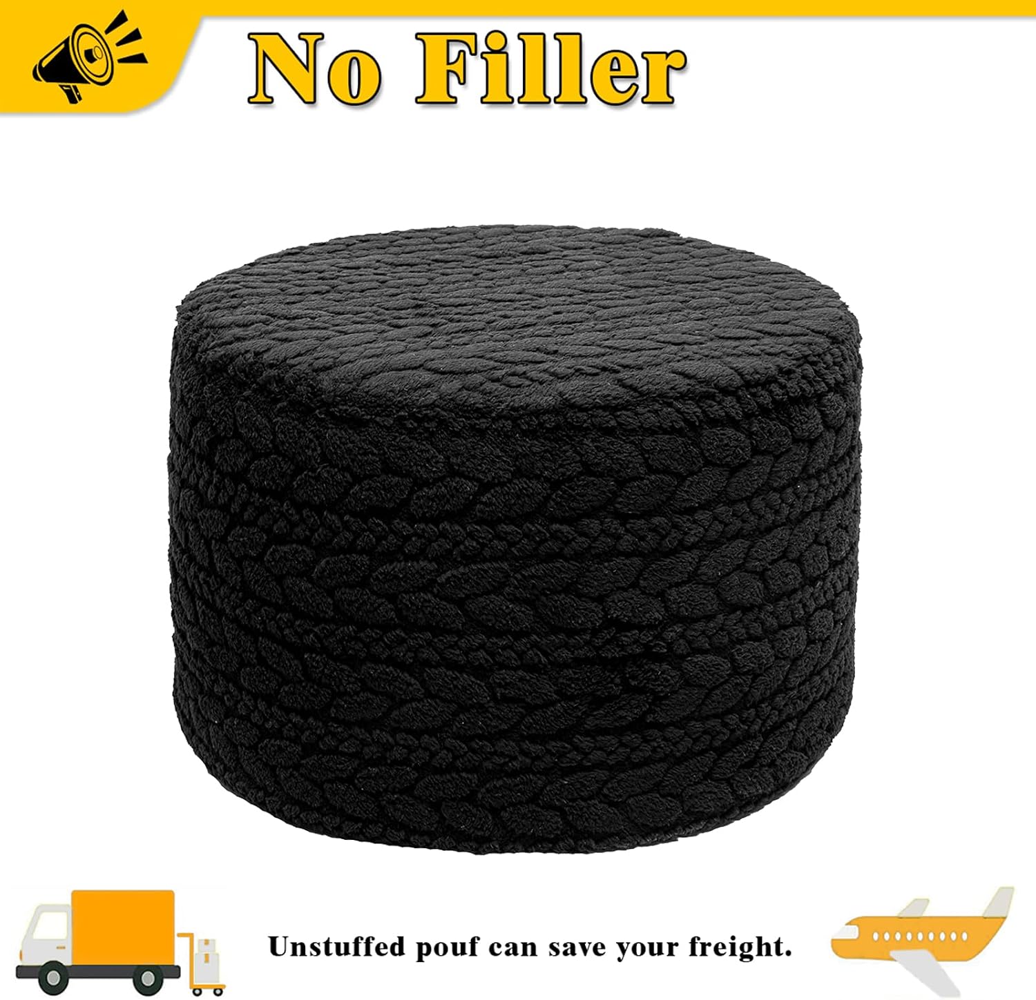 Asuprui 20x14 Inch Unstuffed Ottoman Pouf Cover – Lightweight Foot Rest, Floor Bean Bag Chair, Storage Pouf for Living Room, Bedroom & Balcony (Filler Not Included) (Black)