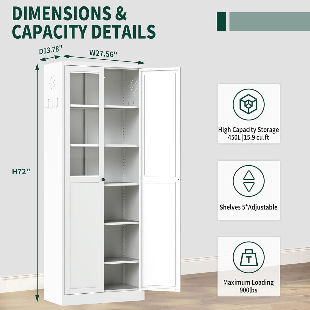 Kitchen Pantry Cabinet, 72" Tall Farmhouse Storage Cabinet, Kitchen Storage Cabinet with with Glass Doors and 5 Shelves, Cupboards Storage Shelf for Dining Room Use, Assembly Required