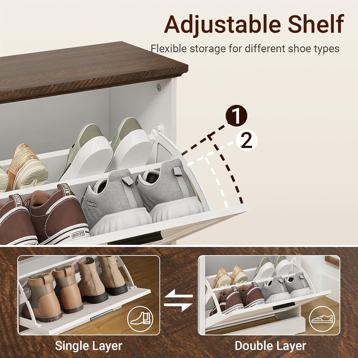 SoBuy Narrow Shoe Bench with Flip Drawers - Slim White Entryway Shoe Storage Bench for Small Spaces, Modern Shoe Cabinet Organizer for Hallway or Foyer, Compact Wooden Shoe Rack, FSR217-WN